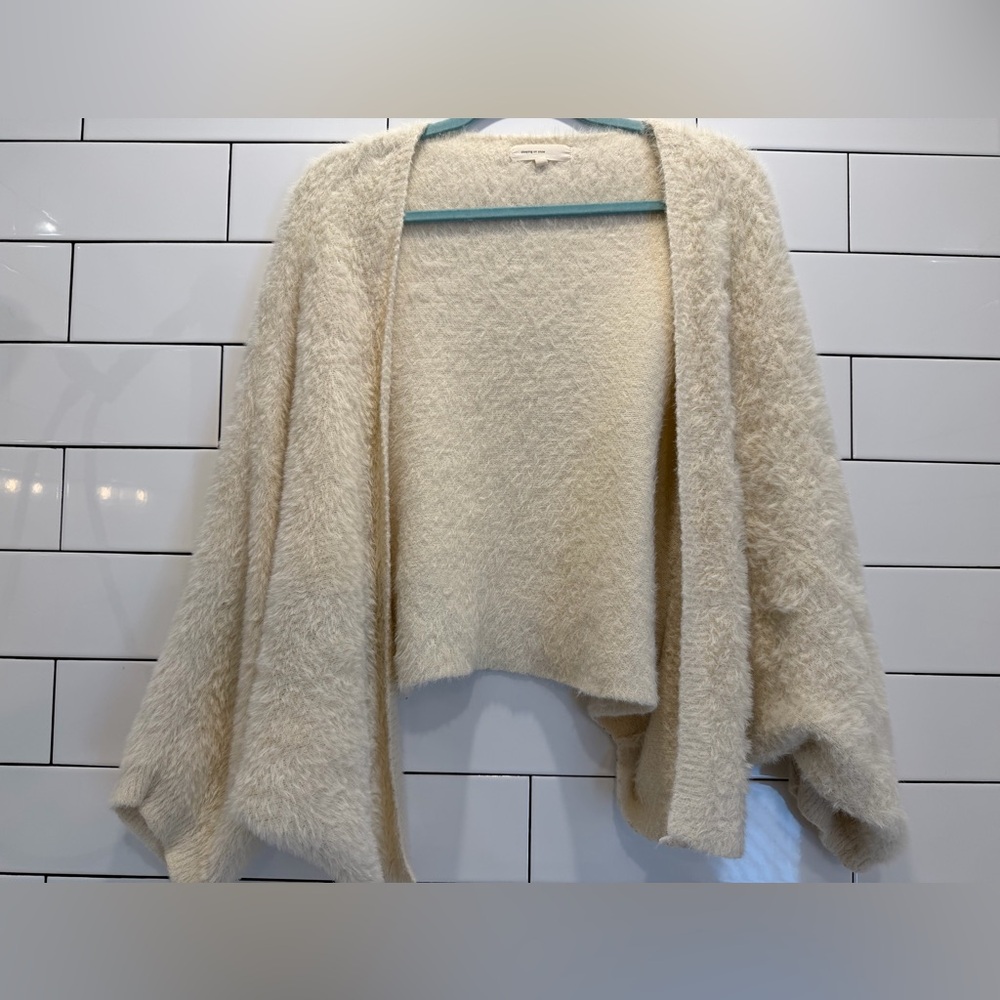 Anthropologie Sleeping On Snow Open-Front Fuzzy Eyelash Women's Cream Cardigan
